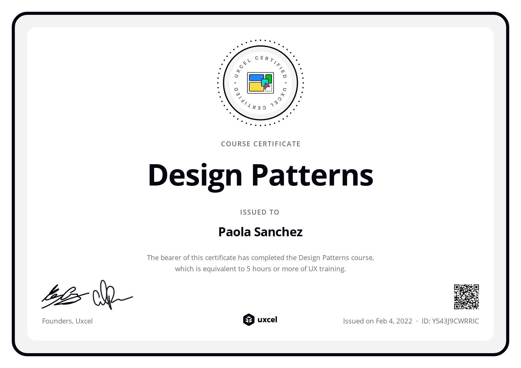 Paola Sanchez's certificate